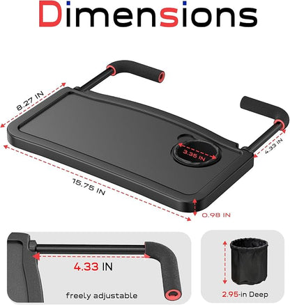 Car Steering Wheel Tray for Drivers Steering Wheel Tray for Dining, Mobile Office & Travel Food with Cup Holder, Scratch-Free EVA Hook Covers, 2-in-1 Desk Table for Car - Black - Image 8