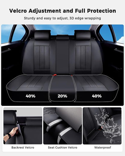Huidasource Back Seat Cover, Luxury Faux Leather Rear Seat Cover, Velcro Adjustable, Compatible with Child Seat, Perforation Cooling＆Heating, Universal Fit for Most Cars, Vans, Trucks, SUVs, Black - Image 6