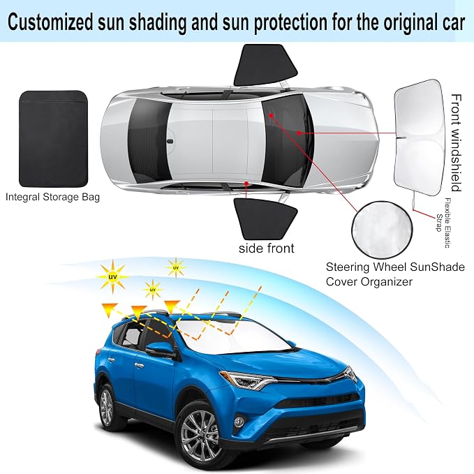 3PCS Car Window Shades Front Windshield Sun Shade Foldable Window Shade Custom Fit for 2013-2018 Toyota RAV4 Accessories Car Shades for Front Windows Anti-UV Rays Block Heat - Image 3