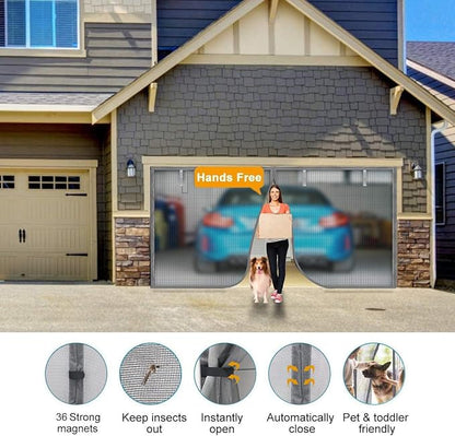 Garage Door Screen, Sunmoxia 8x7Ft Magnetic Heavy Duty Garage Door Curtain with 4 Strapping Tapes Durable Breathable Anti-Tear Mesh Patio Porch Privacy Curtain (Silver) - Image 2
