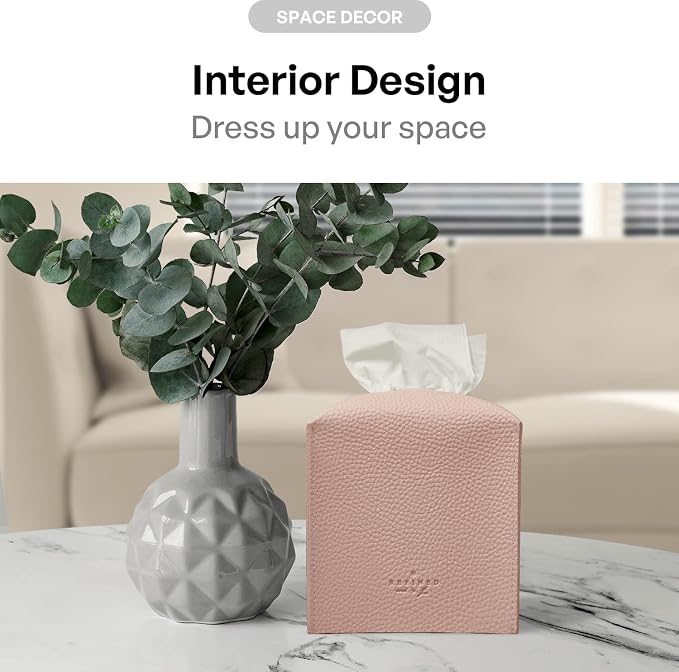 Carrotez Tissue Box Cover, [Refined] Modern PU Leather Square Tissue Box Holder - Decorative Holder/Organizer for Bathroom Vanity Countertop, Night Stands, Office Desk & Car 5"X5"X5" - Rose Pink - Image 4