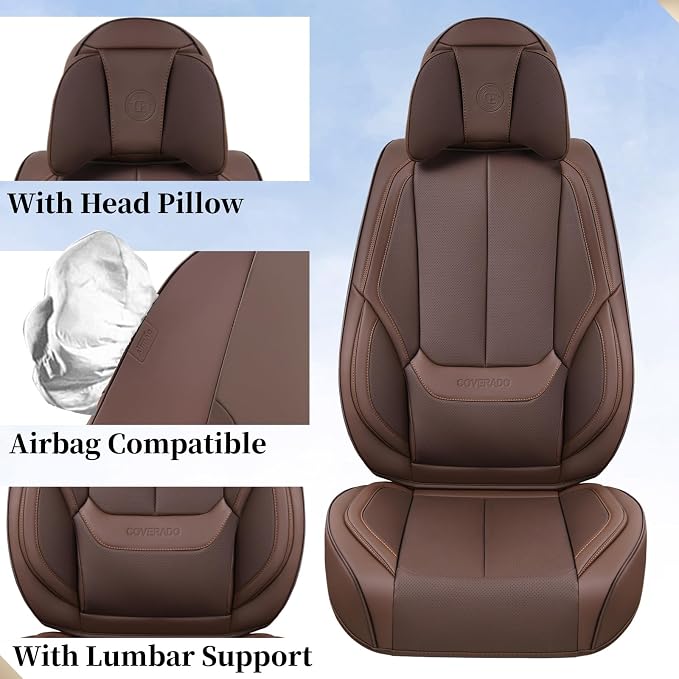 Coverado Car Seat Covers, Seat Covers for Cars, Waterproof Leather Auto Seat Protectors, Leather Car Seat Cushion, Car Interiors Accessories Universal Fit for Most Cars - Image 5