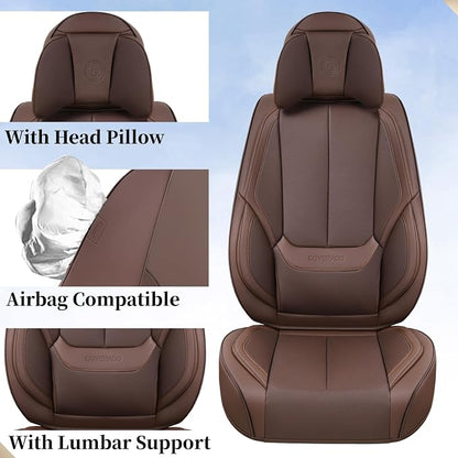 Coverado Car Seat Covers, Seat Covers for Cars, Waterproof Leather Auto Seat Protectors, Leather Car Seat Cushion, Car Interiors Accessories Universal Fit for Most Cars - Image 5