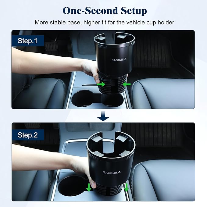 Quick-Install Car Cup Holder Expander, Space-Saving Cup Holder for Car with Offset Design, Non-Slip Large Water Bottle Holder Expander, Compatible with Owala, Stanley, Yeti Cups (24oz to 64oz) - Image 3