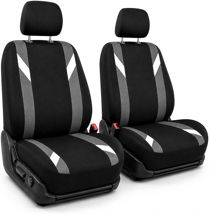 FH Group Front Set Cloth Car Seat Covers for Low Back Seats with Removable Headrest, Universal Fit, Airbag Compatible Seat Cover for SUV, Sedan, Van, Gray by FHGroup