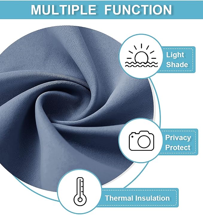 RYB HOME Short Blackout Curtains for Bedroom, Room Darkening Insulated | Rod Pocket, Summer Heat Light UV Blocking, Energy Saving, Drapes for Nursery, W34 x L48, Stone Blue, 2 Panels - Image 5