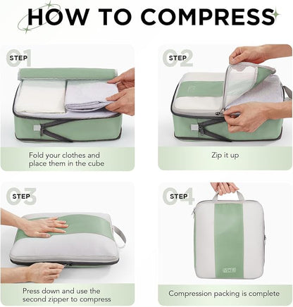 OlarHike 10 Set Compression Packing Cubes for Travel Essentials,Compressible Expandable Space Saver Bags for Organizing Clothes,Luggage Garment Bags with Over 1000 pcs Mesh Holes(Matcha Green) - Image 3