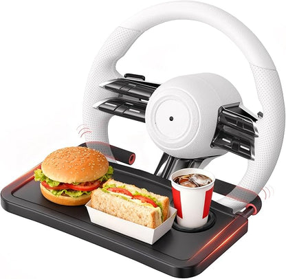 Car Steering Wheel Tray for Drivers Steering Wheel Tray for Dining, Mobile Office & Travel Food with Cup Holder, Scratch-Free EVA Hook Covers, 2-in-1 Desk Table for Car - Black by Lazmount
