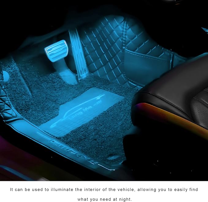 Car Interior LED Lights, 5V 3W Bright Ambient Light Vehicle Under Dash Neon Lamp with USB Port, 4 in 1 Atmosphere Lights Interior Decorative Lamps for Most Vehicles (Ice Blue) - Image 3