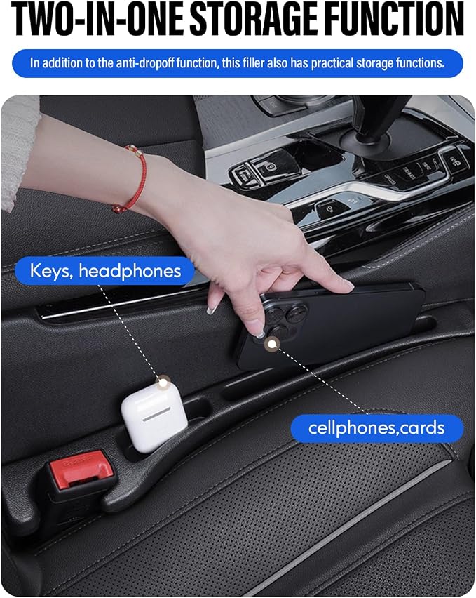 Car Seat Gap Filler, 2 Pack No-Drop Seat Side Gap Seam Filler Organizer with Phone Holder, Universal Fit Fill The Gap Between Seat and Console, Perfect for Car SUV Truck Black - Image 7