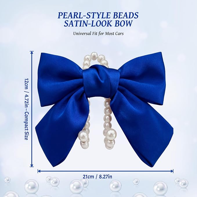 2 PCS Bow Pearl Car Seat Headrest Hook – Cute Purse Hook for Car, Girly Interior Decoration Accessories Hook Hanger, Seatback Holder for Purses & Bags, Elegant Car Organizer (Deep Blue) - Image 2