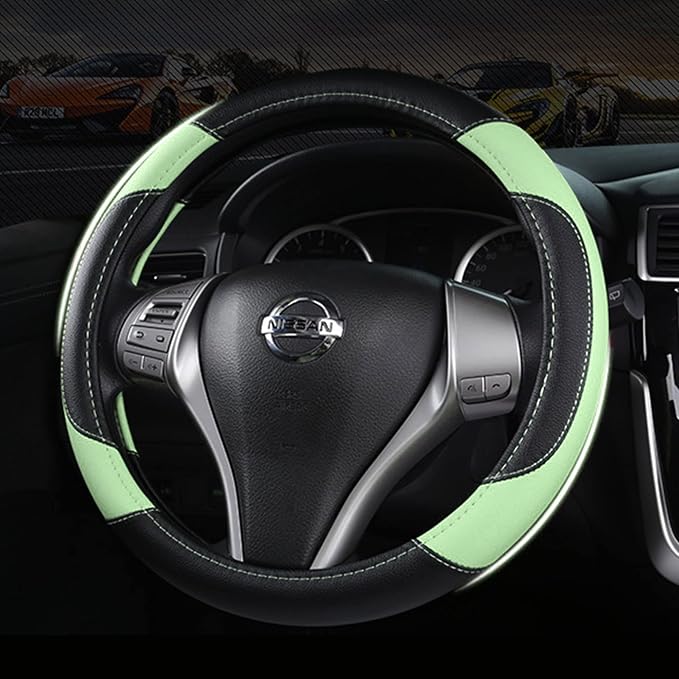 Leather Car Steering Wheel Cover, Universal Fit for Most Cars, Green | Microfiber Leather,Non-Slip Breathable Auto Steering Wheel Protector - Image 6