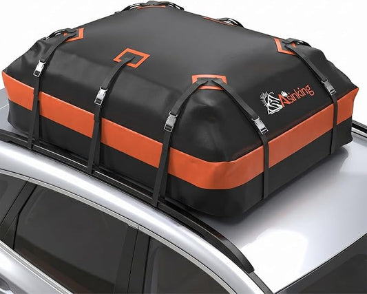 Car Rooftop Cargo Carrier Bag 21 Cubic feet Waterproof Car Roof Top Bag for All Cars with/Without Rack, Includes Anti-Slip Mat, 10 Reinforced Straps, 6 Door Hooks, Luggage Lock by Asinking