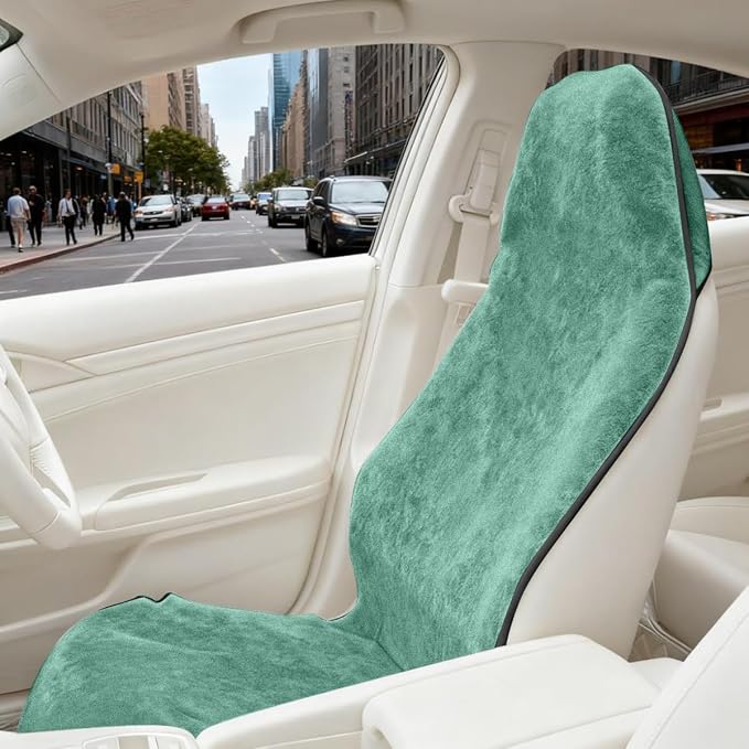 55.12 x 29.53 Inch Terry Cloth Car Seat Cover, Mint Green | absorbent surface, waterproof barrier, granular anti-slip backing, side-free profile, interior accessory - Image 6