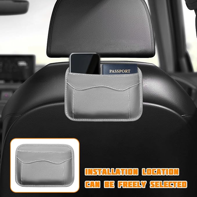 Car Seat Side Pocket Organizer, PU Leather Mini Vehicle Phone Holder Storage Bag, Automotive Interior Tray Pouch Seat Gap Filler Accessories, Universal for SUV Sedan Truck (Gray) - Image 5