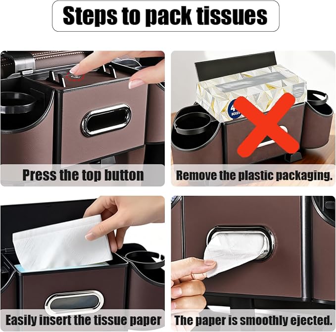 Back Seat Car Organizer,4 in 1 Multifunctional Car Back Seat Storage Box with Drink Cup Holder Tissue Box, for Hold Phone,Snacks, Drinks, Handbag-Black-2Packs - Image 7