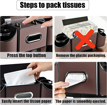 Back Seat Car Organizer,4 in 1 Multifunctional Car Back Seat Storage Box with Drink Cup Holder Tissue Box, for Hold Phone,Snacks, Drinks, Handbag-Black-2Packs - Image 7