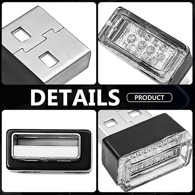 4 PCS USB LED Car Interior Ambient Lighting Kit, Portable Plug-in Atmosphere Lamp Decor Night Light, Universal Vehicle Interior Accessories for Most Cars (Blue) - Image 3