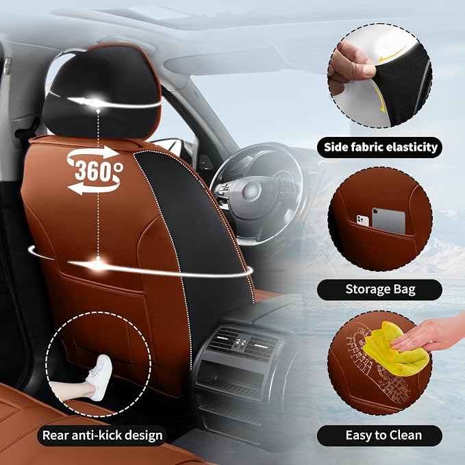 Fit Highlander Premium Leather Car Seat Covers for Toyota Highlander 2007-2025 2026 - Waterproof，Breathable，All-Weather Seat Cushion Protecto & Airbag Compatible, 2 Front Seat Brown - Image 4