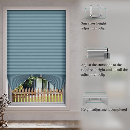 Myshade Arch Window Shades Half Circle Light Filtering Cellular Shades Cordless No Drill Blinds for Windows Half Moon Honeycomb Fabric No Tools Shades Easy Install (1PCS Blue 48" W X 24" H) - Image 4