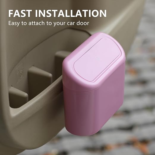 Ginsco 2 Pack Mini Car Trash Can with Lid, Small Car Garbage Can, Cute Leakproof ABS Trash Bin, Auto Accessories for Interior, Garbage Bin for Home, Office with 120pcs Trash Bags Pink - Image 3