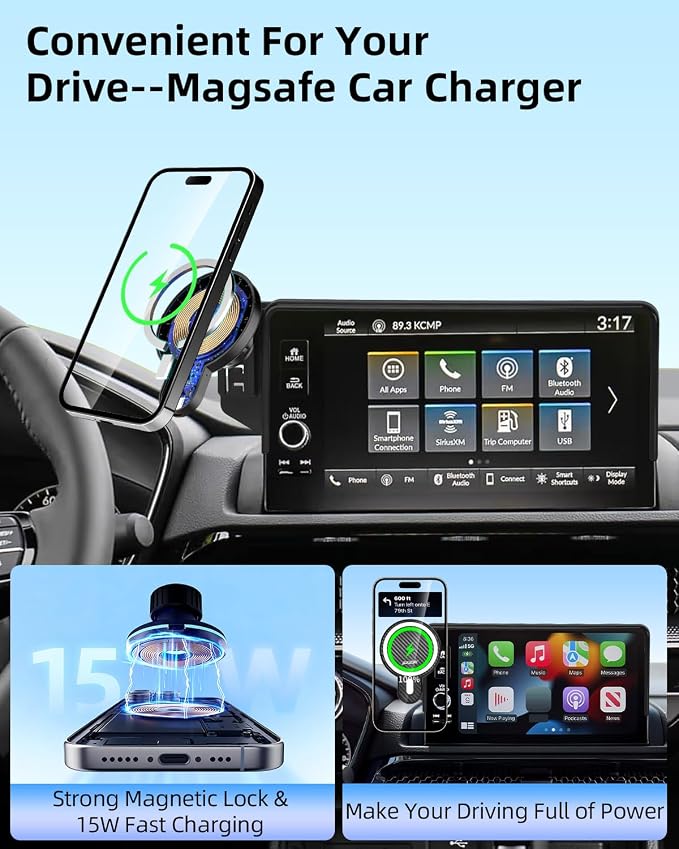 PZK Car Phone Holder for 2023-2026 Toyota BZ4X/ Subaru Solterra Accessories | Fit 8/12.3-Inch Screen Magnetic 15W Fast Wireless Charger Phone Mount with Magsafe 360° Rotation Not Affect Vent Phone Stand - Image 6