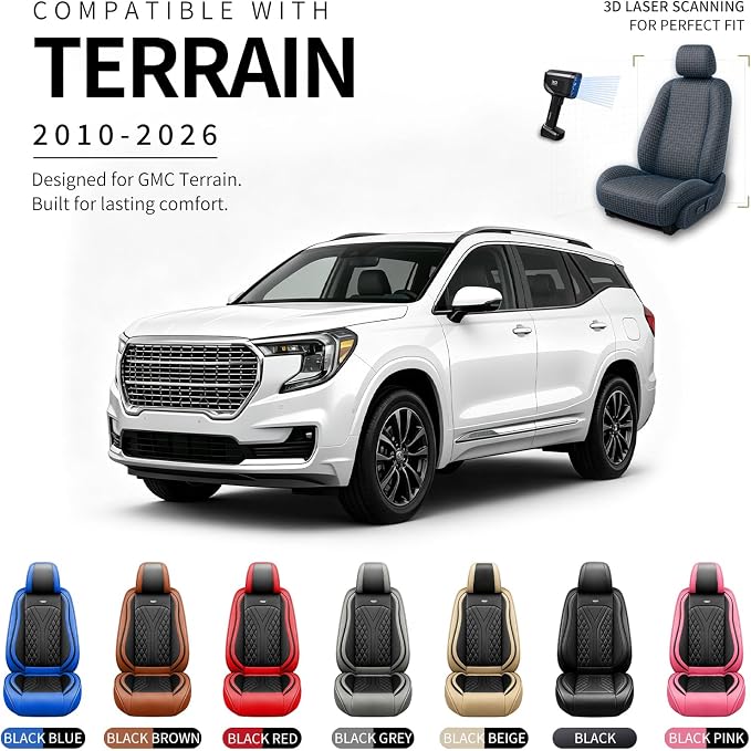 for GMC Terrain 2010-2025 2026 Car Seat Covers, Full Set, Red | Luxury Full Coverage Leather Seat Protectors, Waterproof Breathable, Non-Slip, Easy to Install, Airbag Compatible, All-Season - Image 4