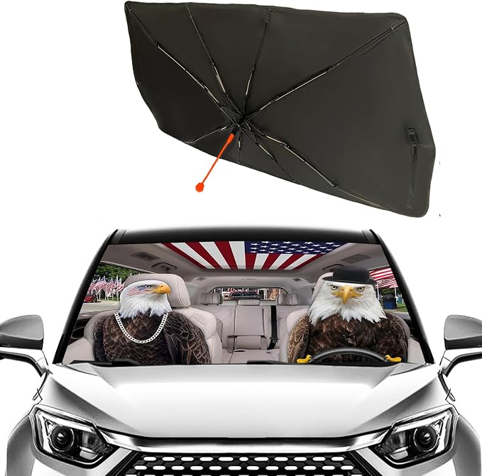 Socira Eagle Car Windshield Sun Shade Umbrella American Flag Sunshade | Foldable Front Window Auto Windshield Sunshade Covers Protect from Sun Rays and Heat 57'' X 30'' Eagle Car Accessories by Socira