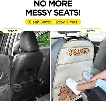 kids Leather Car Backseat Organizer with Foldable Table Tray, Car Storage Organizer with Tablet Holder, Car Seat Back Protectors Kick Mats, Travel Accessories (Capybara) - Image 8