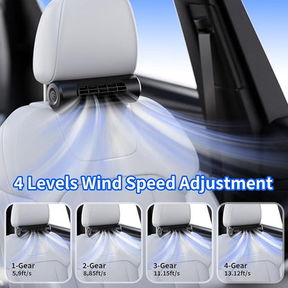 Socool 10000mAh Portable Car Fan Rechargeable Battery Powered, 4-Speed Car Seat Fans for Baby Kids Backseat Cooling, Mini Rear Headrest Neck Fan 70° Tilt Adjustment for RV Truck Van Travel - Image 4
