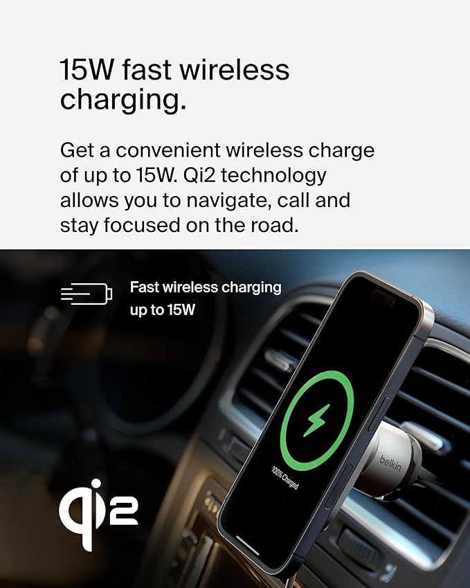 Belkin 15W MagSafe-Compatible Wireless Car Charger, Vent Mount | iPhone 17/16/15/14/13, Pixel 10 compatible, fast charging, secure vent mount, hands-free driving - Image 8