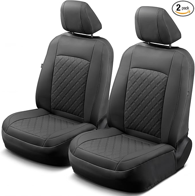 GIANT PANDA Front Seat Covers for Nissan Rogue Altima Sentra Versa Kicks Murano Pathfinder Maxima,Faux Leather Bucket Seat Cover Fit Nissan Seat Protectors (Black Diamond) 2-Pack by GIANTPANDA