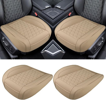 2PCS Luxury Faux Leather Car Seat Cover, Car Seat Cushion, Beige | Anti-Slip Waterproof Universal Front Bottom Seat Protector with Storage Pocket for Sedans, SUVs, Trucks, Triangular Pattern by Unknown