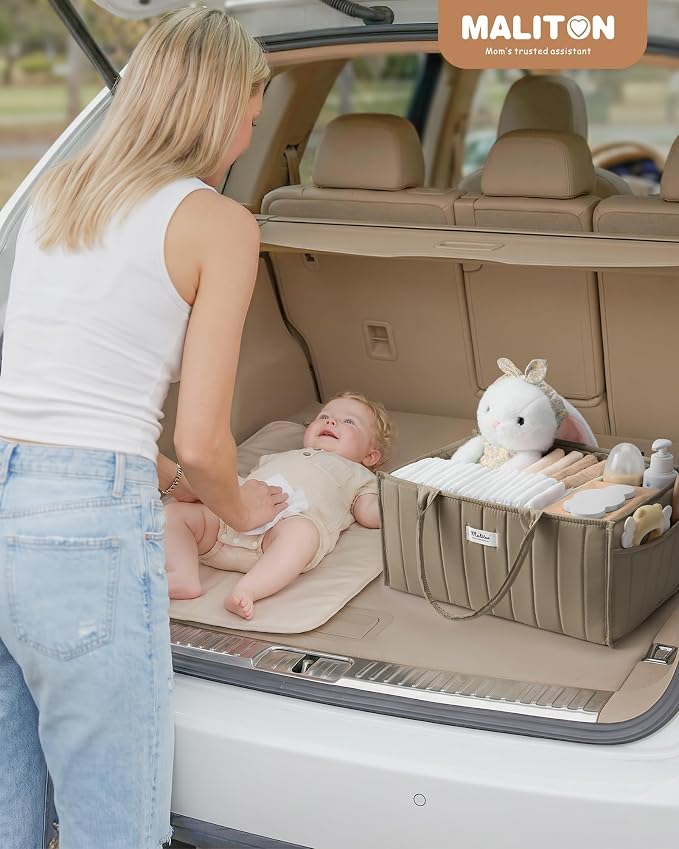 Maliton Baby Diaper Caddy Organizer for Changing Table, Brown | Portable Car Diaper Organizer Caddy with 2 Side Pockets - Versatile Storage Basket for Wipes and Baby Essentials - Image 7