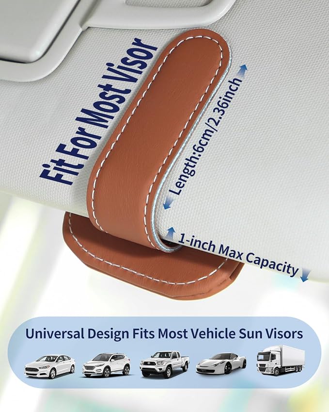 Sunglass Holder for Car, Heart Shape Leather Car Visor Sunglasses Holder, Universal Car Interior Visor Accessories - Image 3