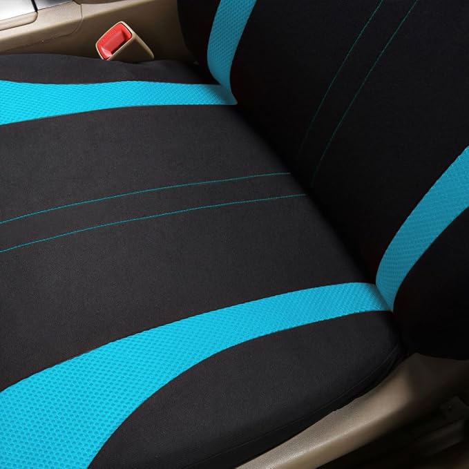 Flying Banner Car Seat Covers Front Seats and Rear Bench Mesh Fabric Rear Bench Split Polyester Cover Easy Installation SUV CAR Woman Lady Femal (Full Set, Black Mint Blue)… - Image 4