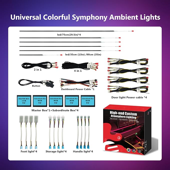 Car-Ambient-Lighting-Kit,RGB 18 in 1 256 LED with Wireless APP DIY Modes | Acrylic Interior Car LED Strip Light for Universal Cars - Image 2