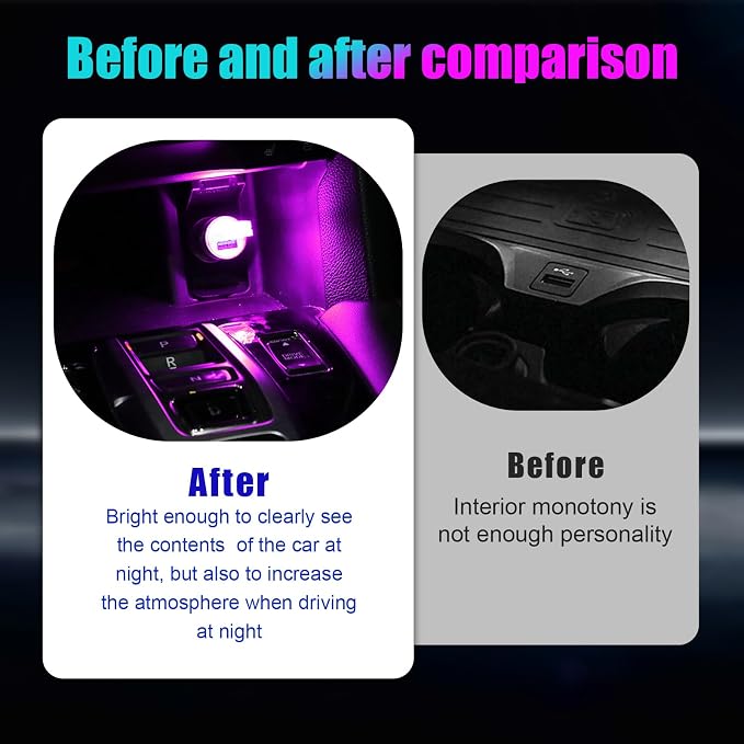 4 PCS USB LED Car Interior Atmosphere Lamp, Portable Mini LED Night Light, Plug-in USB Interface Trunk Ambient Lighting Kit, Universal Interior Car Accessories (Purple) - Image 5