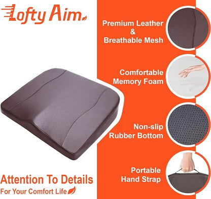 Lofty Aim Car Seat Cushion, Memory Foam Car Seat Cushions for Long Driving | Driver Seat Cushion Adds Height, Auto Seat Pillow for Sciatica Pain Relief, Butt Cushion for Car, Truck, PU Leather Brown - Image 6