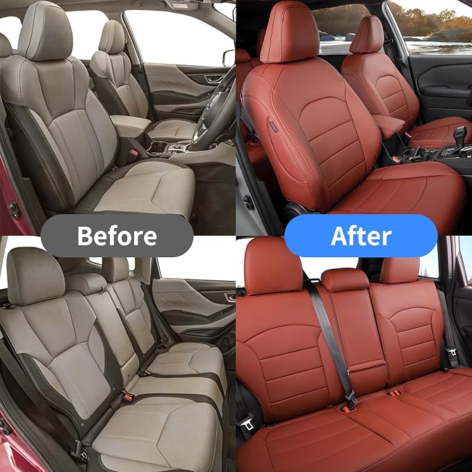 Custom Seat Covers for 2026 Subaru Forester,Rear w/No Armrest,Faux Leather | Full Set Suv Seat Cushion,Easy Installation,Factory Look,Waterproof Car Seat Protector (Wine Red) - Image 2