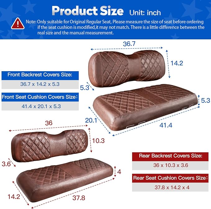 NOKINS Golf Cart Seat Covers 4 Piece Fits Yamaha Drive G29 /Drive2 | Front and Rear Seat Vinyl Covers, Golf Cart Accessories, No Staples(Brown Brown 8438) - Image 5