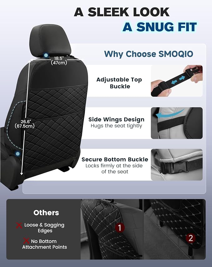 Seat Back Protectors for Kids, Car Kick Mats for Front Seats (Gray) | With Large Pocket Organizer, Waterproof, Protects Against Dirt, Scuffs & Scratches, Fits Most Vehicles, 2PCS - Image 3
