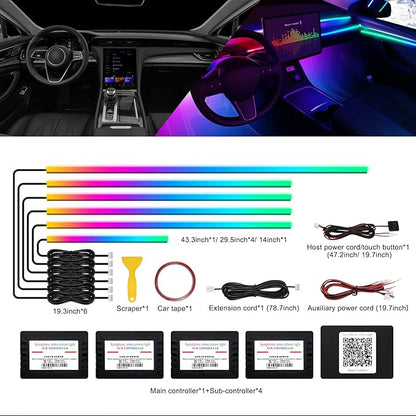 Acrylic Interior Car LED Strip Light with Wireless APP, RGB Dreamcolor 6 in 1 with 175 inches 593 LEDs Fiber Optic Ambient Lighting Kits, 16 Million Colors Sound Active Function Car Neon Lights - Image 2