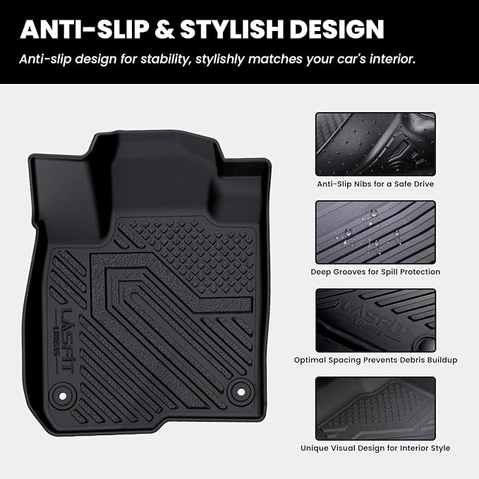 LASFIT All Weather Floor Mats for Honda Civic 2022-2026【Gasoline Hatchback】 | Full Surround TPE Mats, Tall Walls, 3D Custom Fit, Non-Slip, Easy Clean, Tool-Free Install, Vehicle-Specific Accessories - Image 8