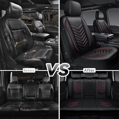 CAR PASS 3D Foam Faux Leather Seat Covers Full Set, Red Waterproof Leather Seat Cover for Cars,Luxury Universal Fit for SUV Truck Sedan Automotive,Armrest Airbag Compatible Anti-Slip,Black and Red - Image 7