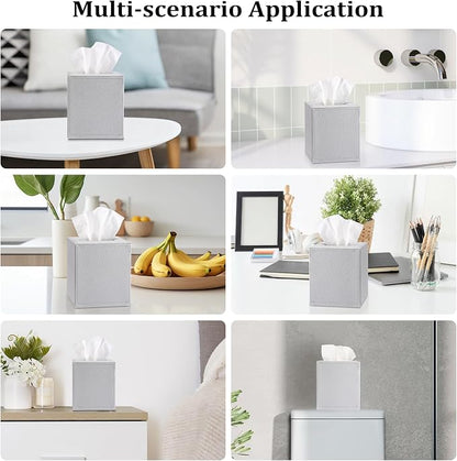 Sumnacon Tissue Box Cover Square,Magnetic Bottom PU Tissue Box Holder,Grey | Stylish Cube Leather Tissue Cover,Lychee Pattern,Decorative Tissue Box Covers for Living Room Bathroom Table Desk Office Car - Image 7