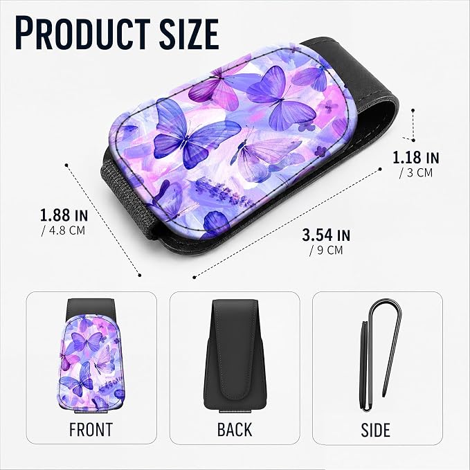 Leather Magnetic Sunglass Holder for Car Sun Visor, Cute Eyeglass Ticket Card Hanger Clip, Universal Auto Interior Accessories for SUV Pickup Truck, Purple Butterfly - Image 3