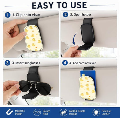 Leather Magnetic Sunglass Holder for Car Sun Visor, Cute Eyeglass Ticket Card Hanger Clip, Universal Auto Interior Accessories for SUV Pickup Truck, Cute Duck - Image 5
