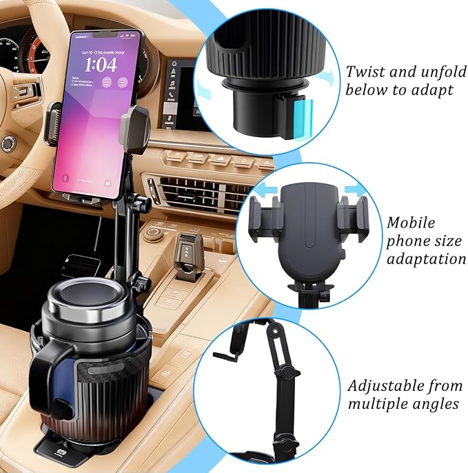 Car Cup Holder Phone Mount, 2 in 1 360° Rotation Long Arm Vehicle Cup Cell Phone Holder Expander with Adjustable Base, Automotive Drink Bottles Smartphones Stand, Universal Fit (Green) - Image 3