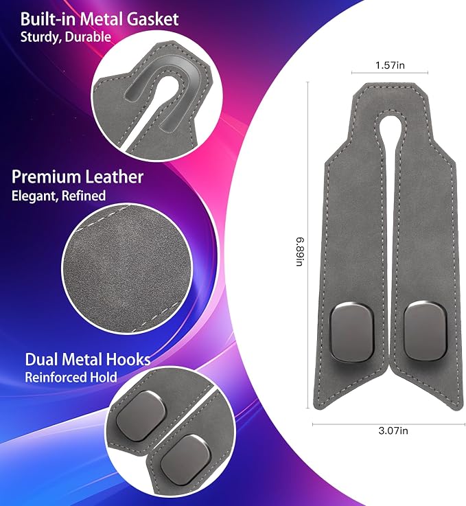 2 Pack Car Headrest Hooks, Dual Metal Purse Hangers, Classic Gray | Premium leather with dual metal hooks and anti-drop design. Holds purses, bags, coats, and groceries securely. - Image 2